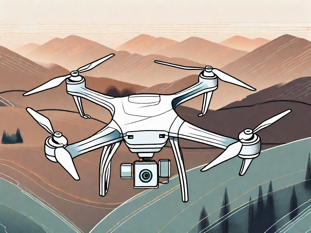 A high-tech drone flying over a landscape