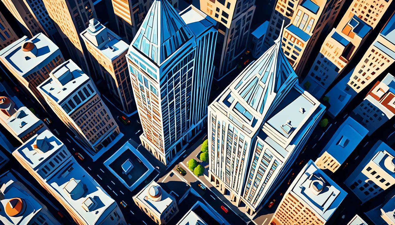 Vertical panorama of skyscrapers